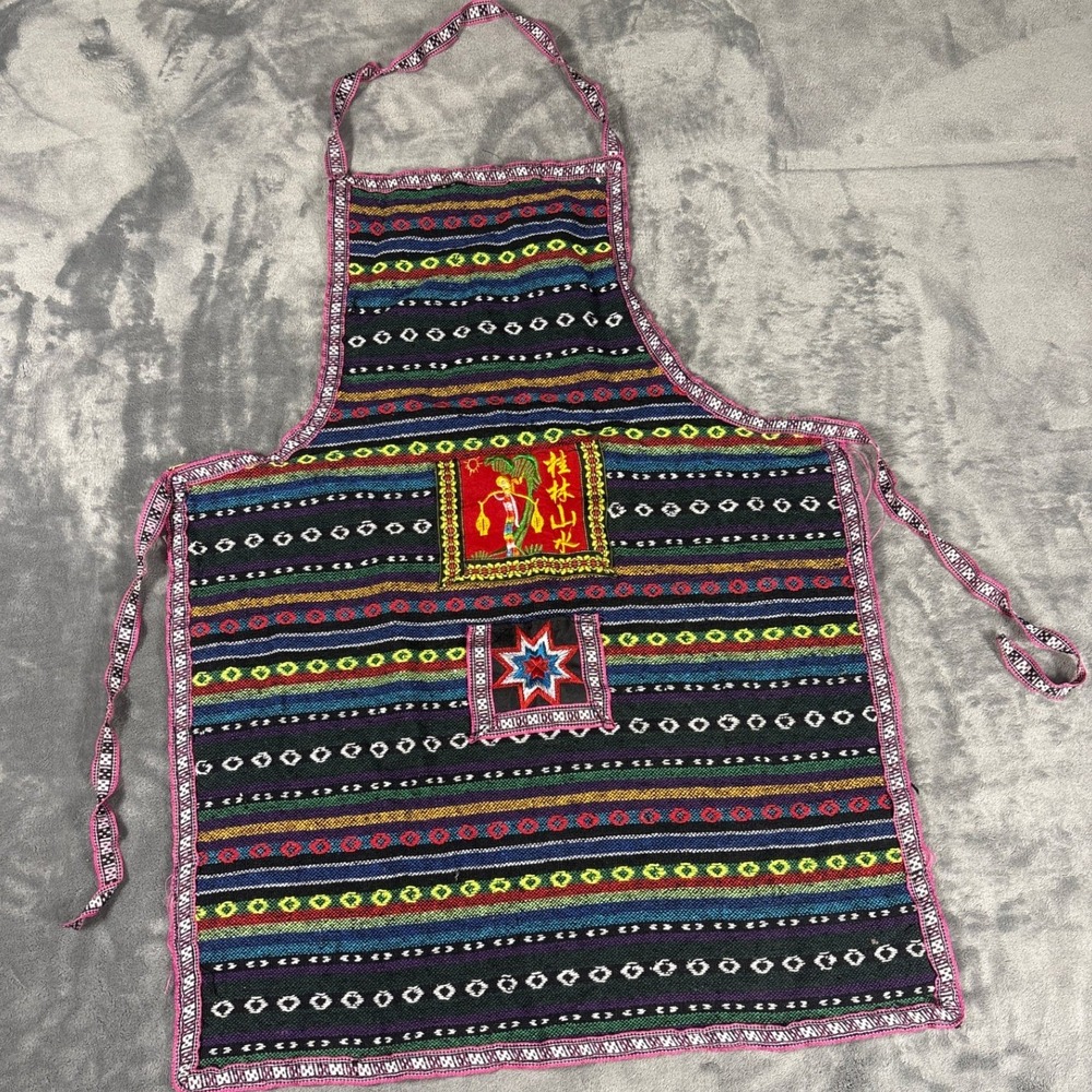 Unbranded Unisex Guilin Embroidered Bib Apron OS Multicolor Woven Folk Art Style